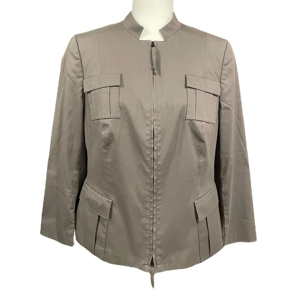 Akris Punto Full Zip Cotton Blend Jacket Women US 12 Grayish Green